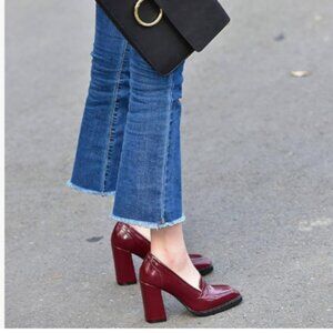 FOWT Red High Block Heels Loafers for Women Classical Square Toe Pumps